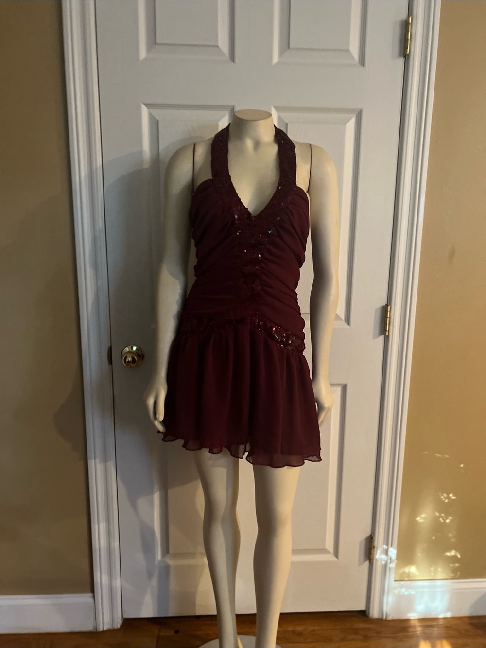 Aisleigh Sequin Halter Mini Dress Berry - Picture 12 of 14
